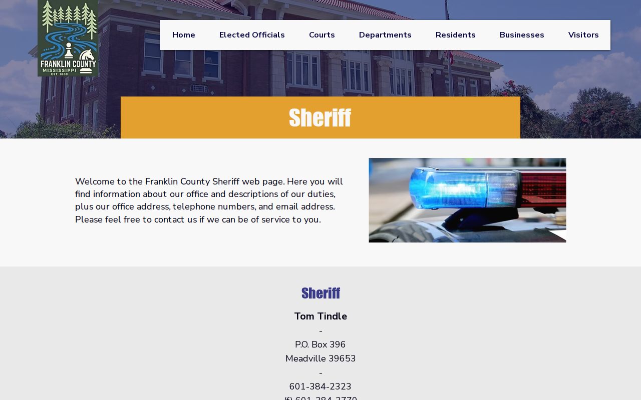 Franklin County Sheriff official warrant and booking-record source page