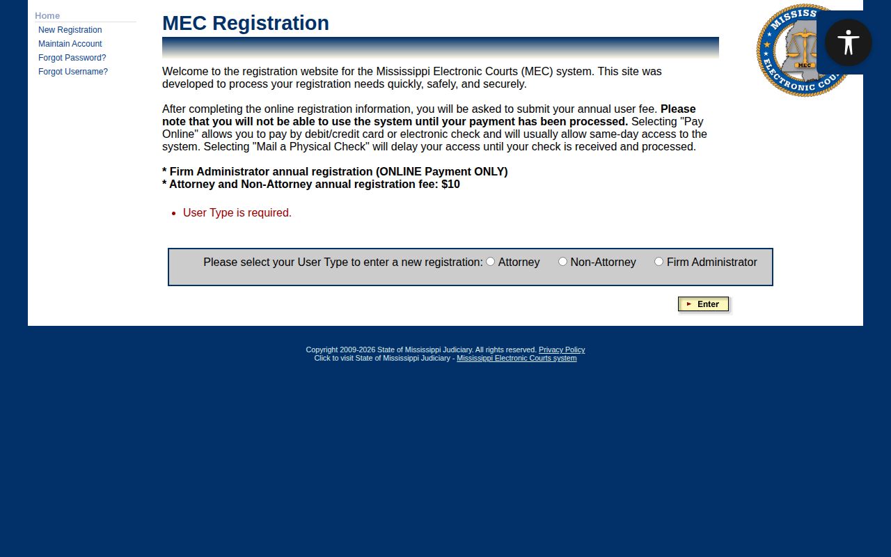 PAMEC public court-access registration for Franklin County arrest-record dispositions